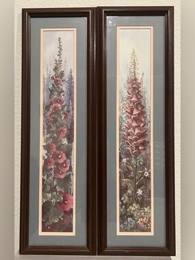 Glynda Turley Signed Framed Floral Print Set – Hollyhocks & Foxgloves